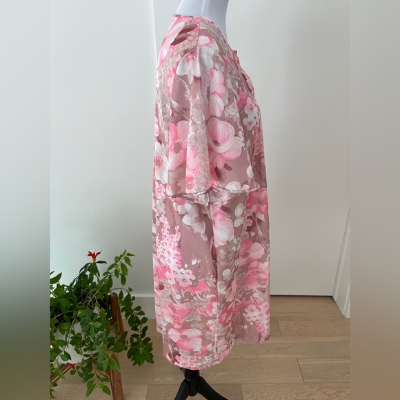 VINTAGE Perri-Ann Peignoir Nylon Short Button Front Floral Robe 70's Loungewear - Picture 8 of 17